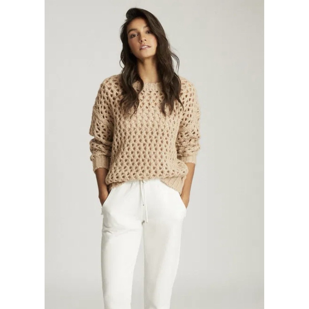 Reiss Natalie Open Knit Oversized Jumper Sz Large Brown Wool Blend Preppy